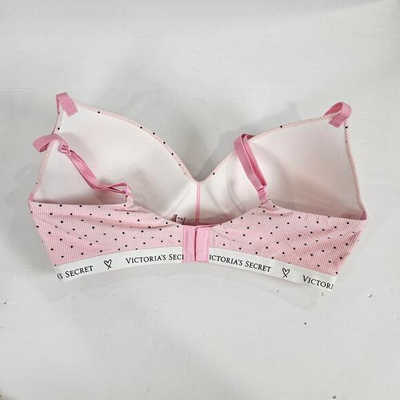 Victoria Secret T-Shirt Lightly Lined Demi  Bra Pink Dot Logo Print Size 36D - Picture 2 of 4